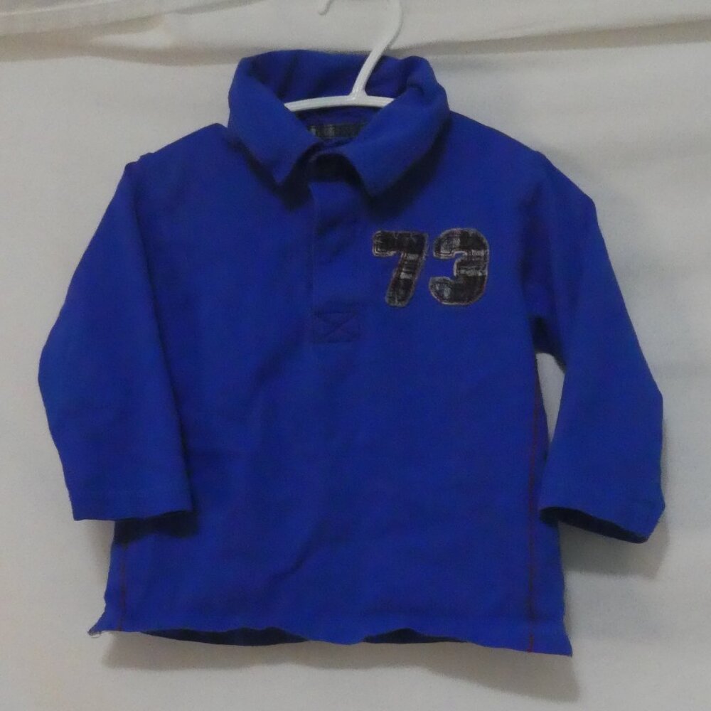 CHEROKEE 12-18 months Blue Pullover Cotton Shirt With Plaid 73 Applique